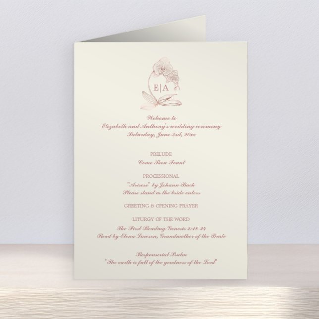 Elegant Monogram katolska Bröllop Mass Ceremony Program (Elegant Wedding Program)