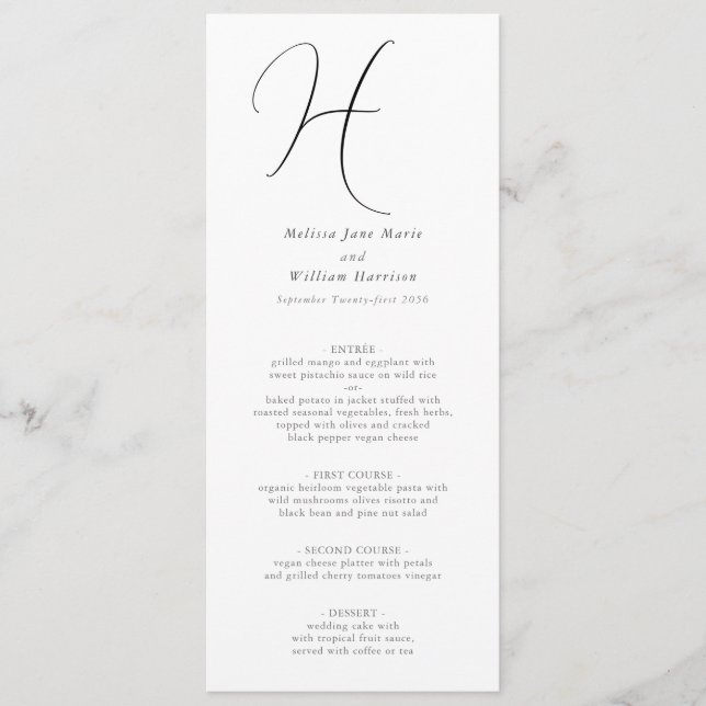 Elegant Monogram Klassisk Chic Svart Vit Bröllop Meny (Framsida)