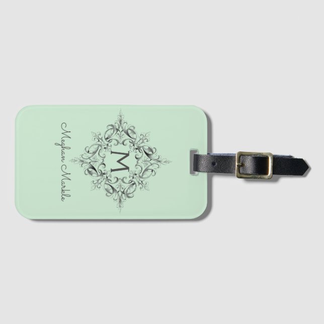 Elegant monogram klassisk pastell bagagebricka (Framsida horisontal)