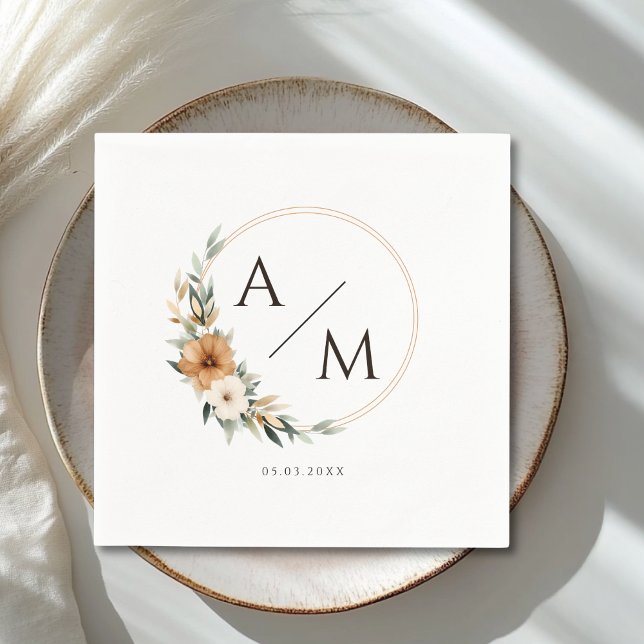 Elegant Monogram Koppar Jordnära Botanisk Bröllop  Pappersservett (Elegant Monogram Copper Earthy Botanical Wedding Napkins)