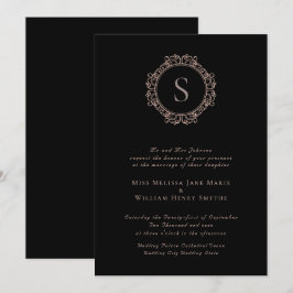 Elegant Monogram koppar svart Bröllop Inbjudningar