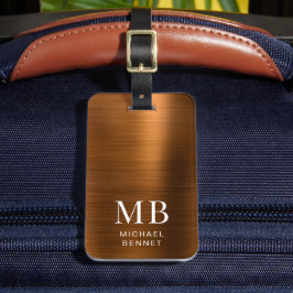 Elegant Monogram Kopparbrun Borstad Metallisk  Bagagebricka