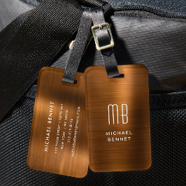 Elegant Monogram Kopparbrun Borstad Metallisk  Bagagebricka