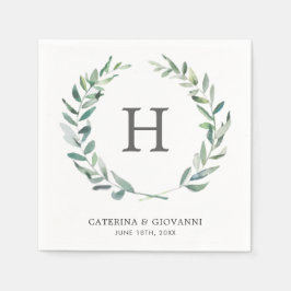 Elegant Monogram Krans Grönska Rustik Bröllop Pappersservett