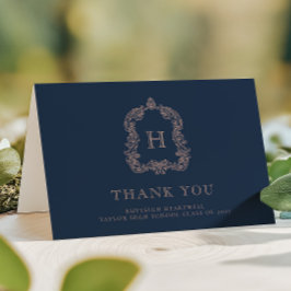 Elegant Monogram-krön Navyblå Rosa Examen Tack Kort