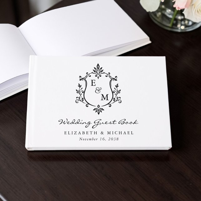 Elegant Monogram-krönings Bröllop Gästböcker (Elegant Monogram Crest Wedding Guest Book)