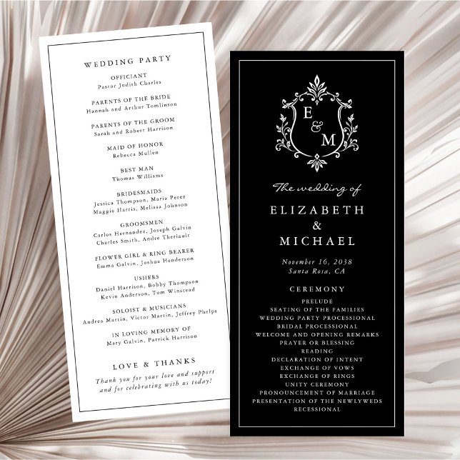 Elegant Monogram-kröningsbröllopsceremoni Program (Elegant Monogram Crest Wedding Ceremony Program)
