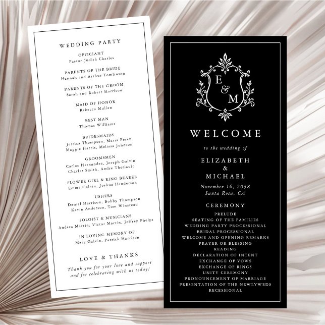 Elegant Monogram-kröningsbröllopsceremoni Program (Elegant Monogram Crest Wedding Ceremony Program)
