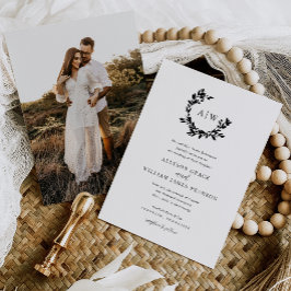 Elegant Monogram-kröningsfotografi Botanisk Bröllo Inbjudningar