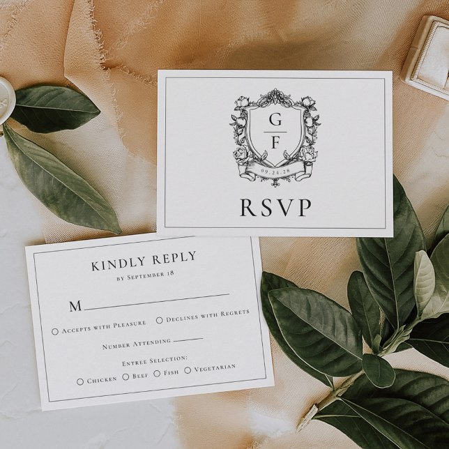 Elegant Monogram-krönta Franska Rosor Bröllop OSA Kort (Skapare uppladdad)