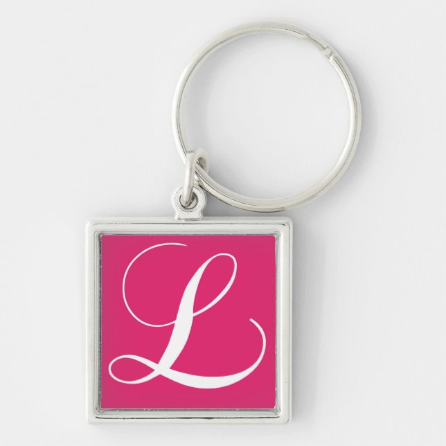 Elegant Monogram L rosa nyckelringfavörer Fyrkantig Silverfärgad Nyckelring (Framsidan)
