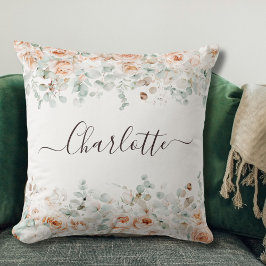 Elegant monogram lantlig ros blomstergrönska kudde