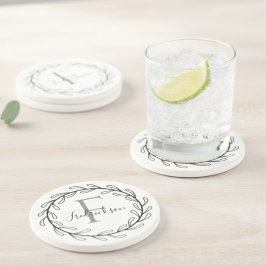 Elegant Monogram Laurel Leaf Home Decor Underlägg