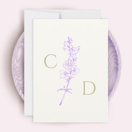 Elegant Monogram  Lavendel Deltinium Blommig  Tack Kort