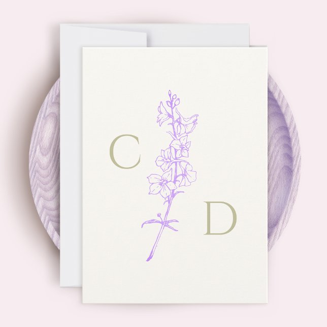Elegant Monogram  Lavendel Deltinium Blommig  Tack Kort (Skapare uppladdad)
