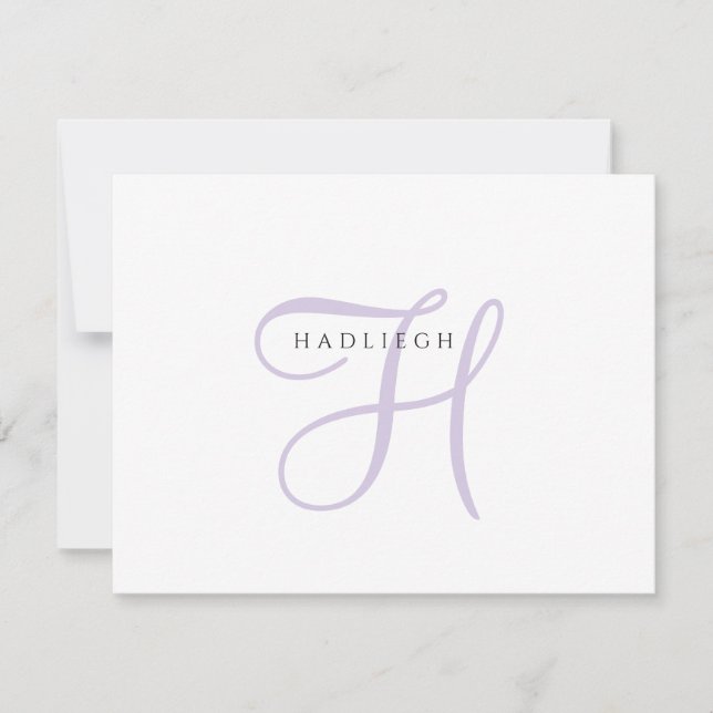 Elegant monogram lavendel skrift anteckningskort (Framsida)