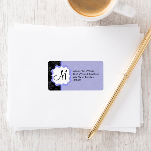 Elegant Monogram Lavender Damask Adressetikett (Insitu)