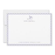 Elegant Monogram Lavender Gingham Note Card