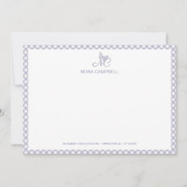 Elegant Monogram Lavender Gingham Note Card Anteckningskort