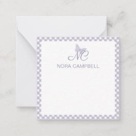 Elegant Monogram Lavender Gingham Personlig Anteckningskort
