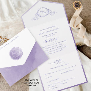 Elegant Monogram Lavender Lilac Watercolor Bröllop