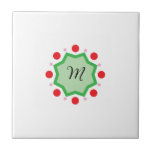 Elegant Monogram Letter M – Green Emblem with Red  Kakelplatta<br><div class="desc">A stylish monogram design featuring the letter "M" inside a green geometric emblem,  accented with a decorative red dot pattern. This artwork blends elegance and modern charm,  making it perfect for personalized creations,  gifts,  or decorative projects.</div>