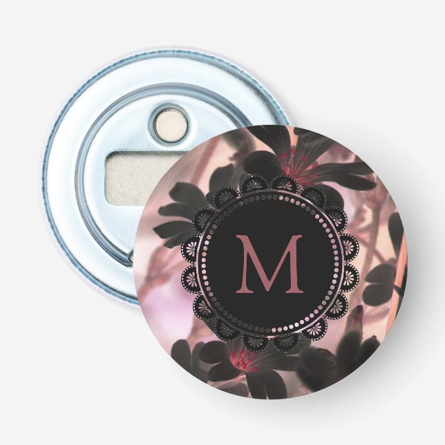Elegant monogram lila blommor flasköppnare (Framsidan)