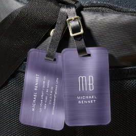 Elegant Monogram Lila Borstat Metall  Bagagebricka