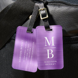 Elegant Monogram Lila Borstat Metallisk Bagagebricka