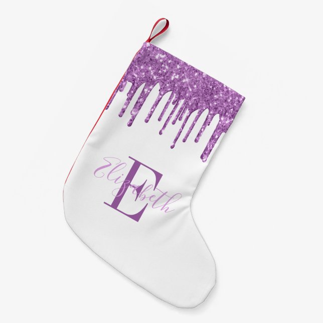 Elegant Monogram Lila Faux Glitter Drives Liten Julstrumpa (Framsidan (Hängande))