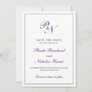 Elegant Monogram Lila Formal Bröllop Spara Datumet