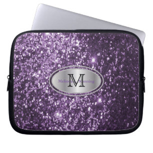 Elegant Monogram Lila Glitter och Silver Laptop Fodral