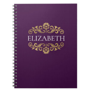 Elegant Monogram Lila Guld Flourish Photo Anteckningsbok