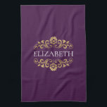 Elegant Monogram Lila Guld Kitchen Towel Kökshandduk<br><div class="desc">En lila för elegant och chic och guld blomstrar i monoknäsduk. Lägg till ditt namn mellan blommigten guld blomstrar på framsidan. Designad av Blackberry Boulevard.</div>