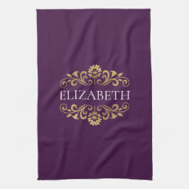 Elegant Monogram Lila Guld Kitchen Towel Kökshandduk