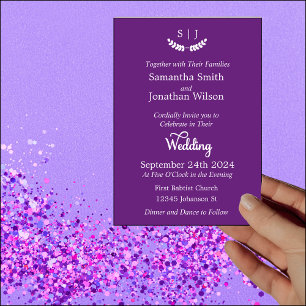 Elegant Monogram Lila Jewel Tone Bröllop Inbjudningar