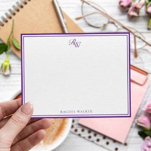 Elegant Monogram Lila Två Kant Anteckningskort