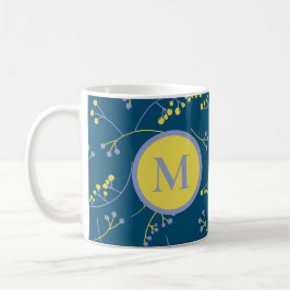 Elegant monogram lilax gult bär mönster kaffemugg