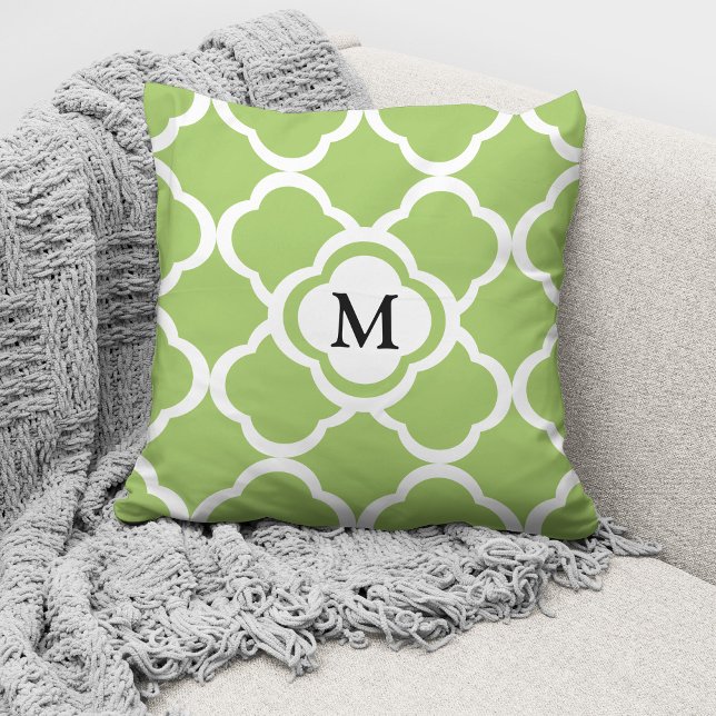 Elegant Monogram Limegrön Mönster Kudde (Skapare uppladdad)