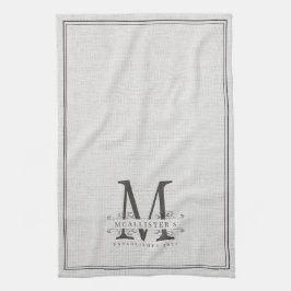 Elegant Monogram Linen-familjeetablering år Kökshandduk