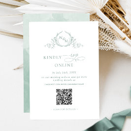 Elegant monogram ljusgrön RSVP online QR-kod Tilläggskort