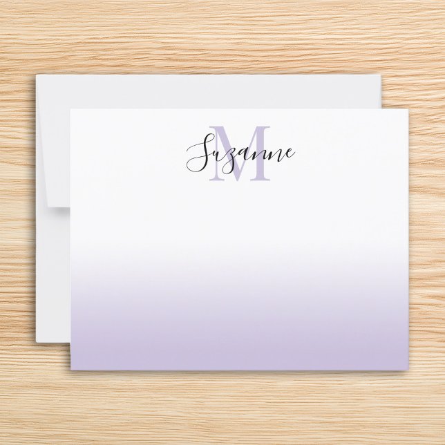 Elegant monogram ljuslila ombré anteckningskort (Elegant Monogram Pale Purple Ombre Note Card)