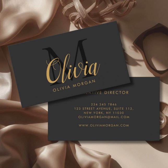 Elegant monogram logo gray black professional visitkort (Skapare uppladdad)