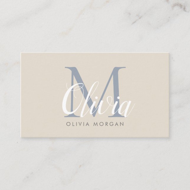 Elegant monogram logotyp beige blue professionell visitkort (Framsida)