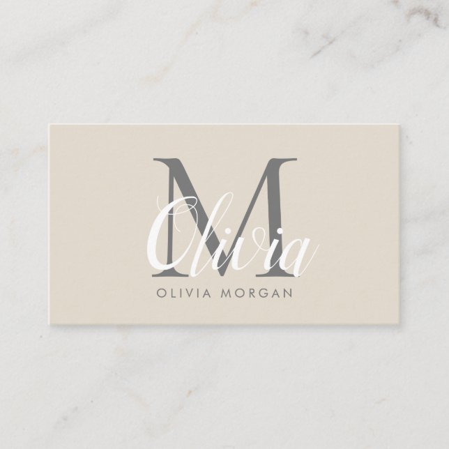 Elegant monogram logotyp beige grått professionell visitkort (Framsida)