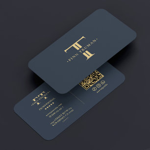 Elegant Monogram Logotyp F T Modern Mörk blått Grå Visitkort
