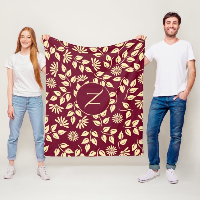 Elegant Monogram Löv Daisy Mönster Burgundy Bath Fleecefilt (På plats)