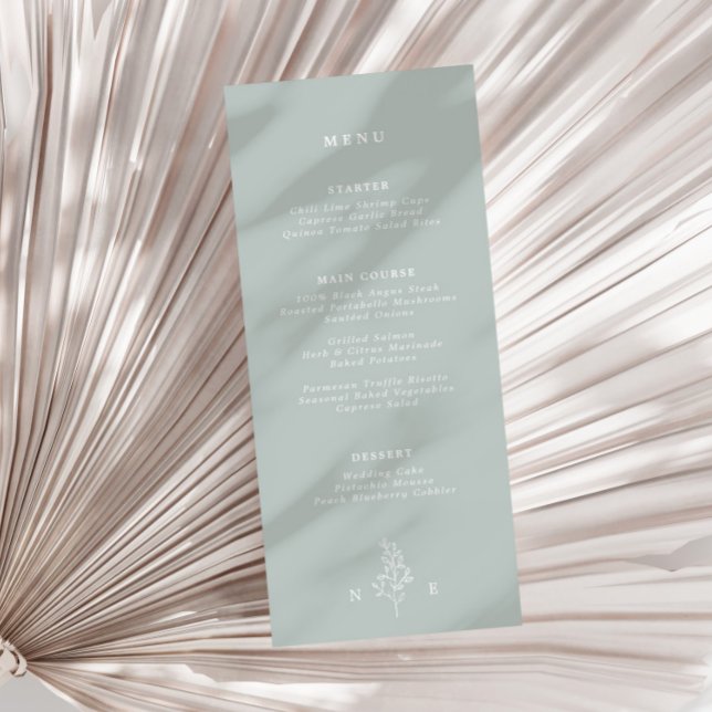 Elegant Monogram Löv Sage Grönt Bröllop Meny (Skapare uppladdad)