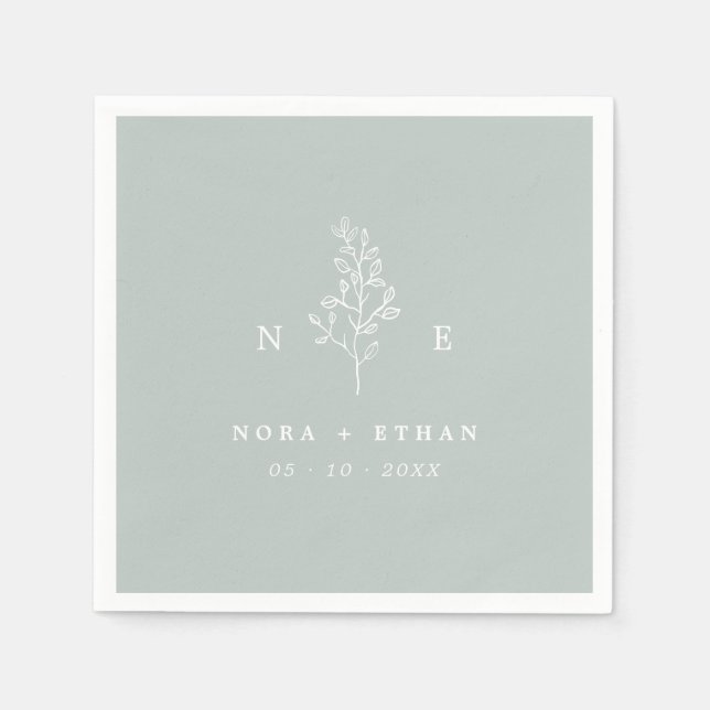Elegant Monogram Löv Sage Grönt Bröllop Pappersservett (Framsidan)