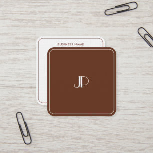 Elegant Monogram Luxury Premium Linen Terracotta Fyrkantigt Visitkort